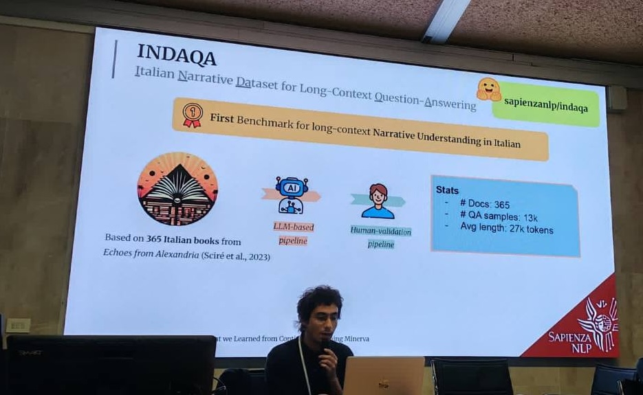 Luca Moroni presenting a paper at CLiC-it 2025